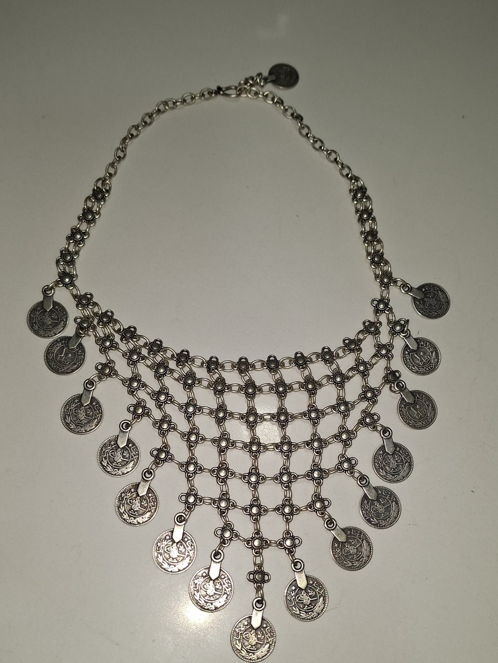 traditional Middle Eastern or Bohemian-style  Fringe Statement Necklace - Silver